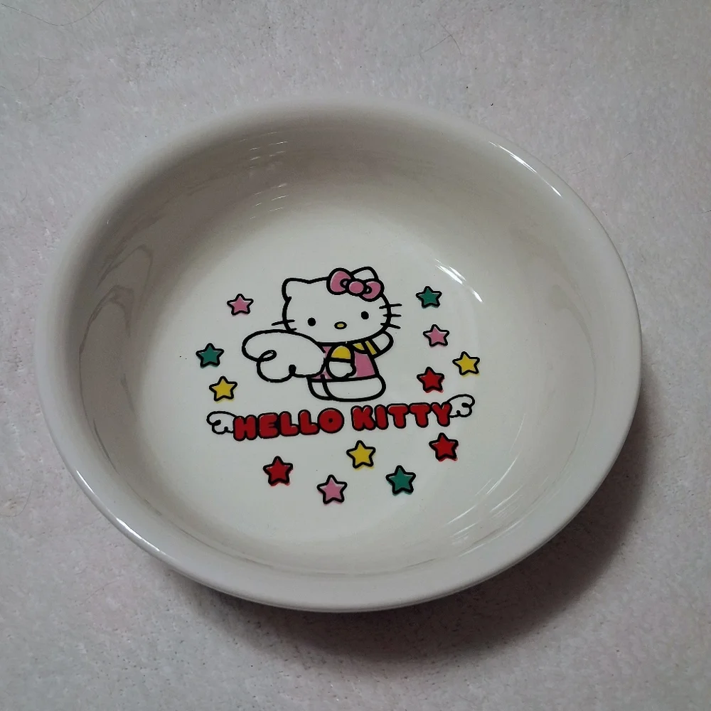Heavy Ceramic Cat Bowl - White with Multicolor Stars Hello Kitty Sanrio NWT